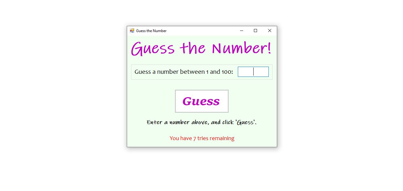 Screenshot of Guessing Game - C#