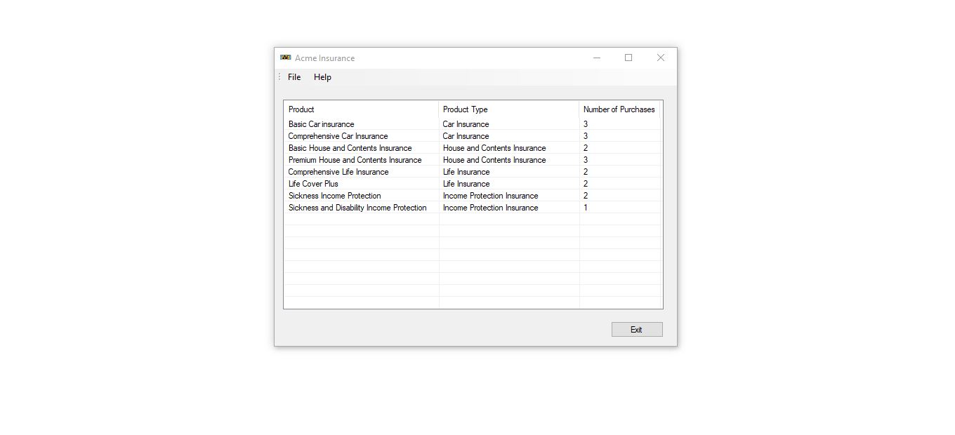 Screenshot of Acme Insurance System